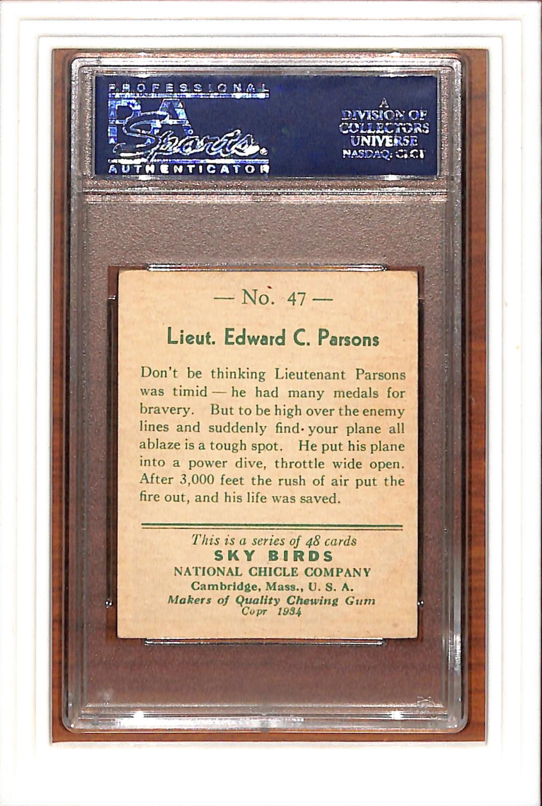 1934 National Chicle Sky Birds #47 Lt. Edward Parsons Sky Birds PSA 5