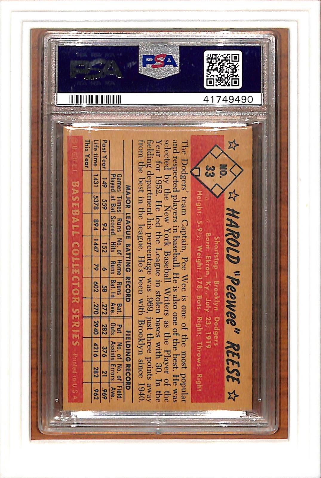 1953 Bowman Color #33 Pee Wee Reese PSA 4 SN 41749490