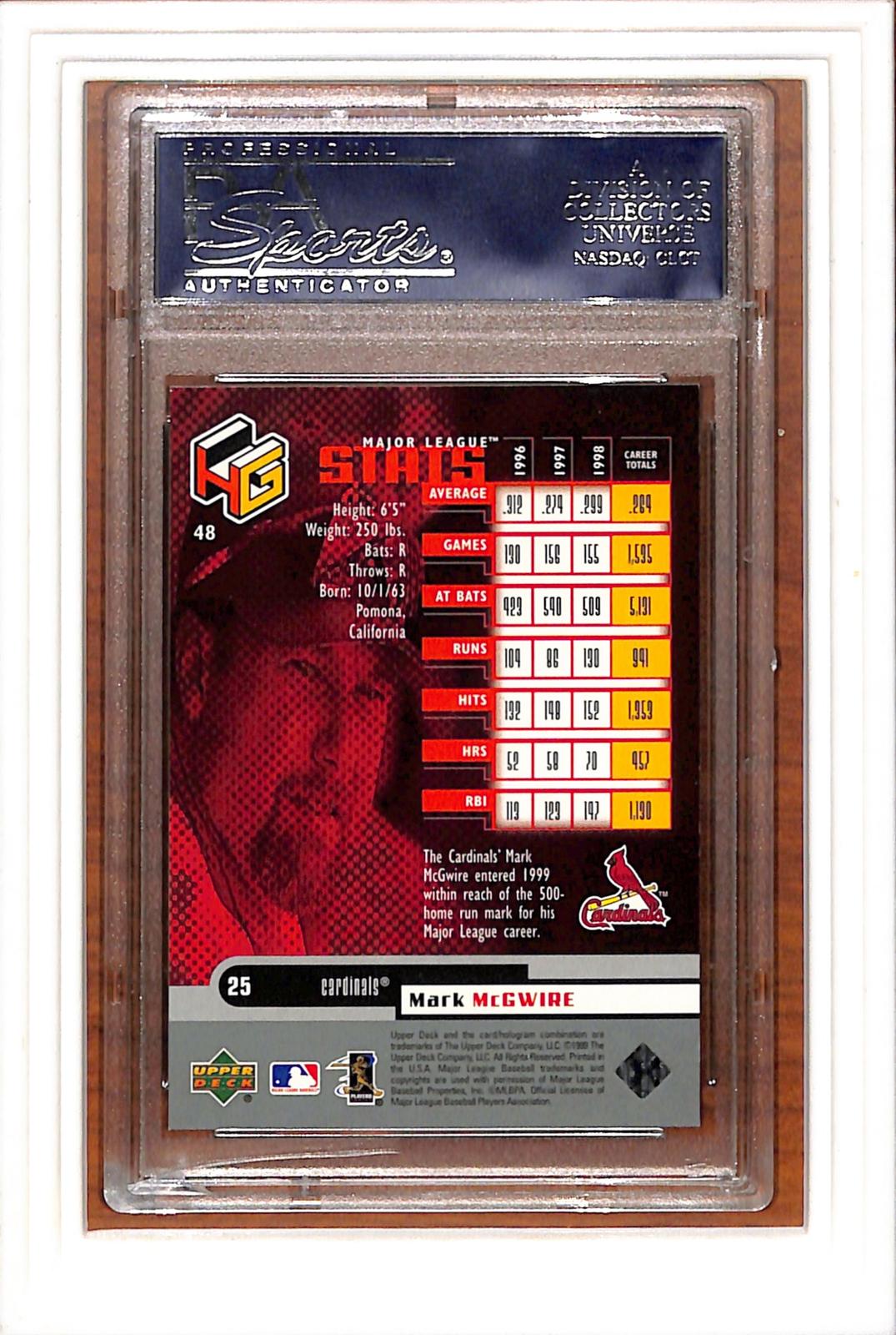 1999 Upper Deck Hologrfx #48 Mark Mcgwire PSA 10 SN 19393658
