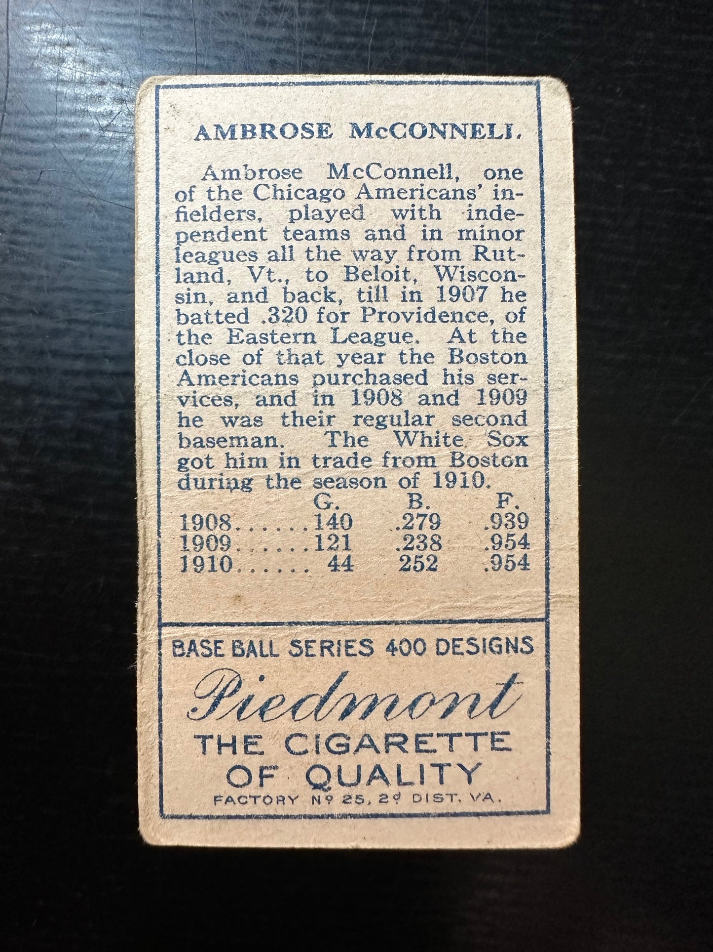 1911 T205 Gold Border Amby McConnell Chicago White Sox