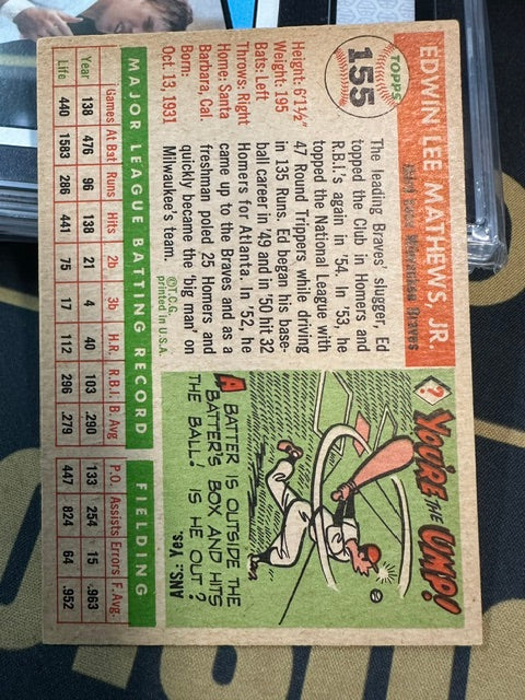 005 - 1955 Topps #155 Ed Mathews Milwaukee Braves EX MM26014057