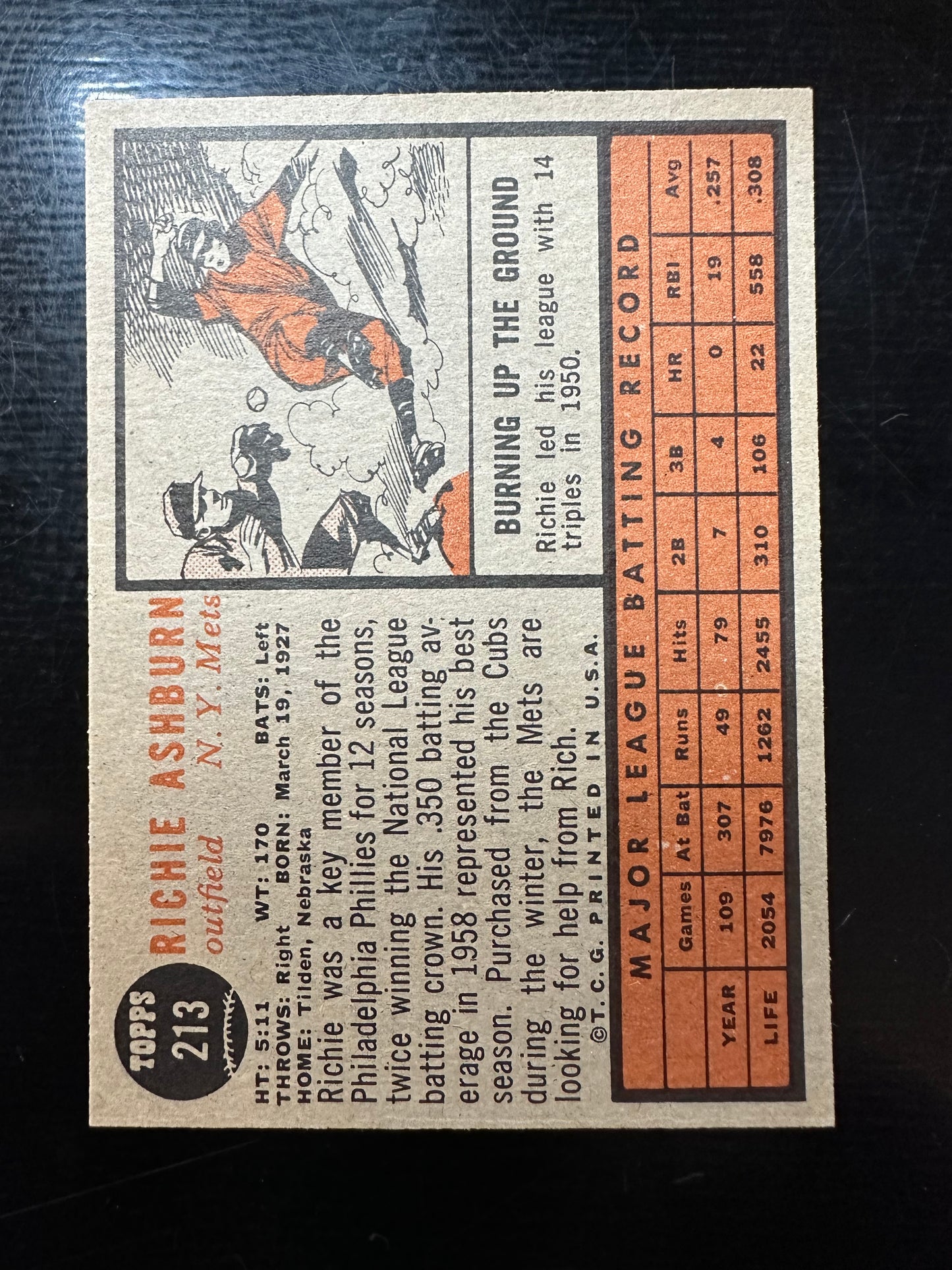 1961 Topps #213 Richie Ashburn EXMT / NMT