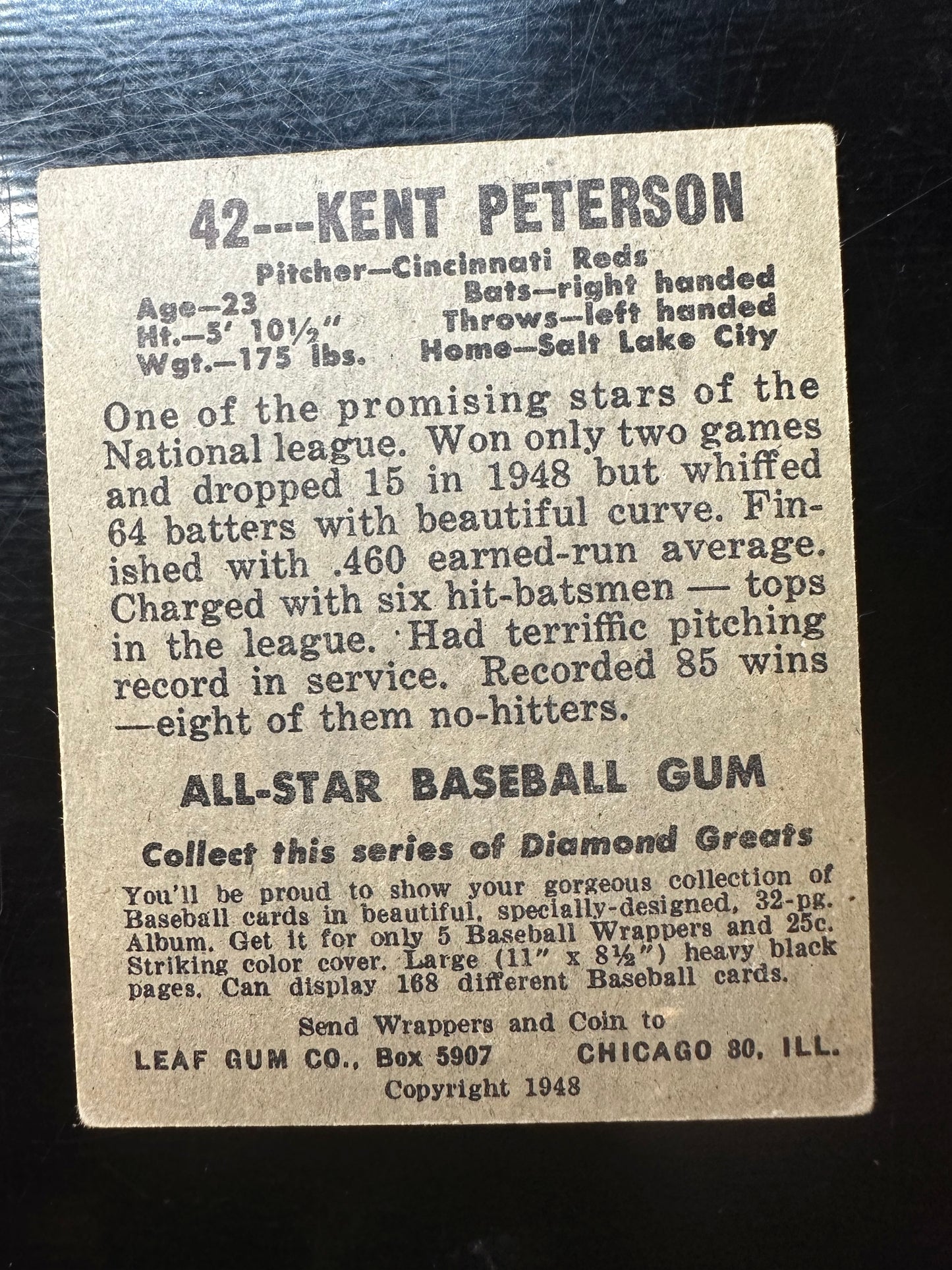 1948 Leaf #42 Kent Peterson VG +