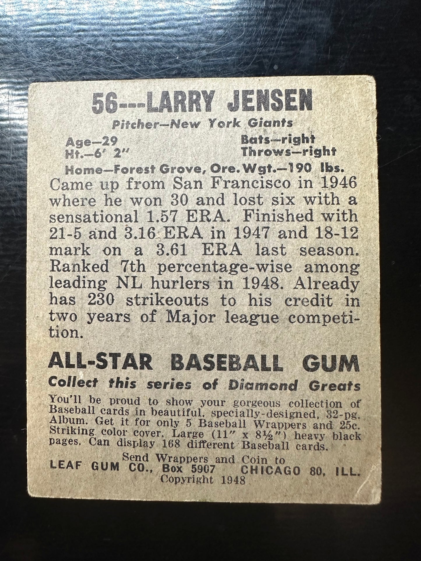 1948 Leaf #56 Larry Jensen G/VG