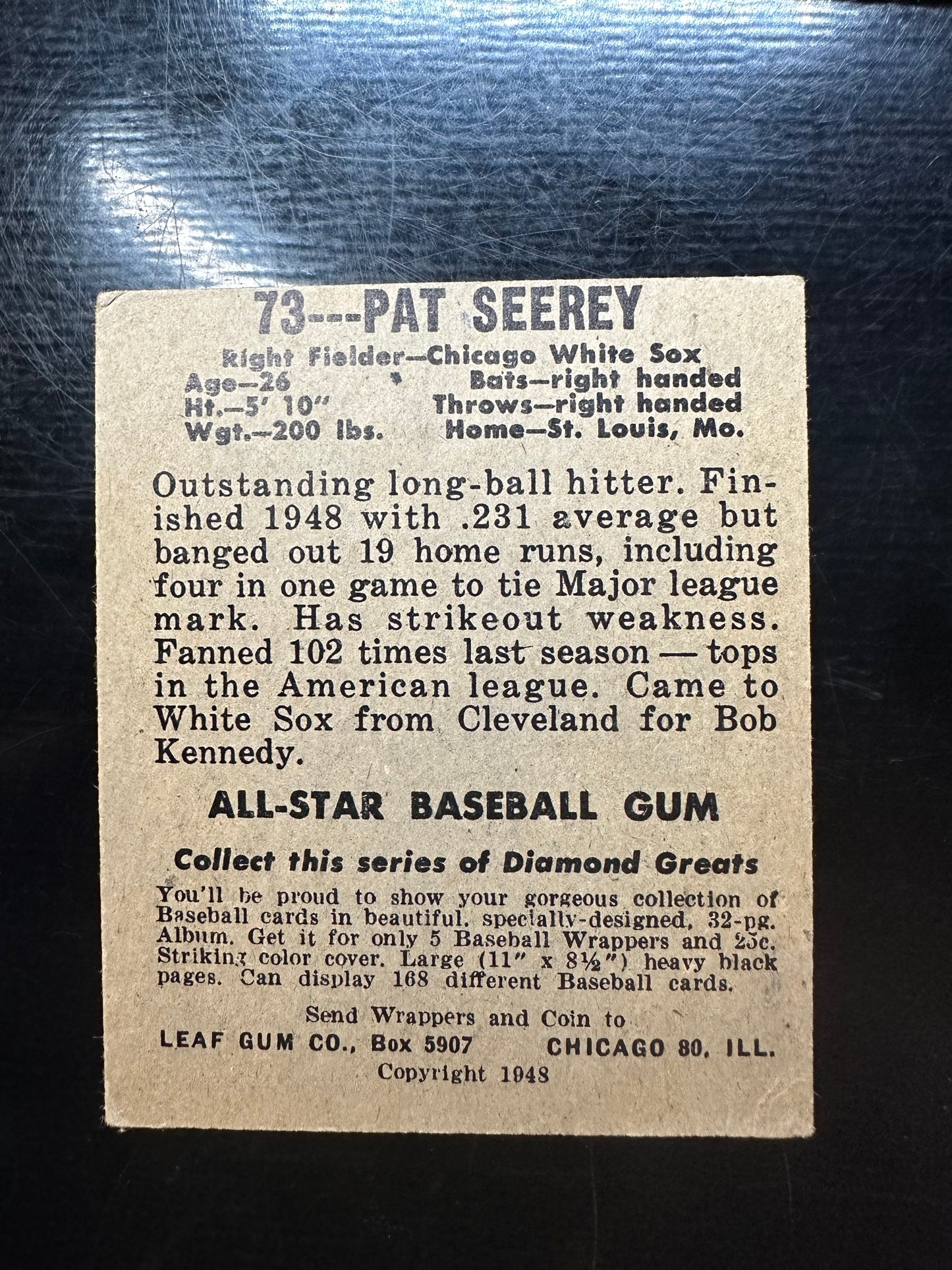 1948 Leaf #73 Pat Seerey VG/EX