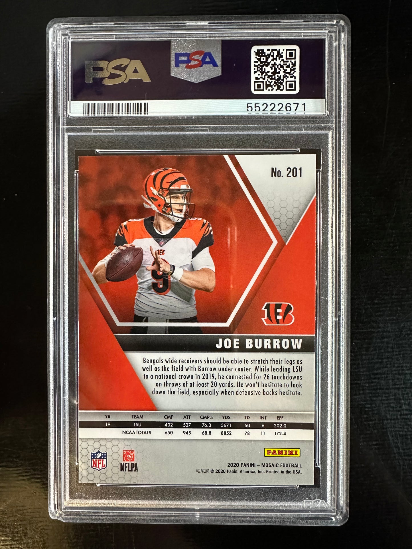 2020 Panini Mosaic #201 Joe Burrow RC PSA 8