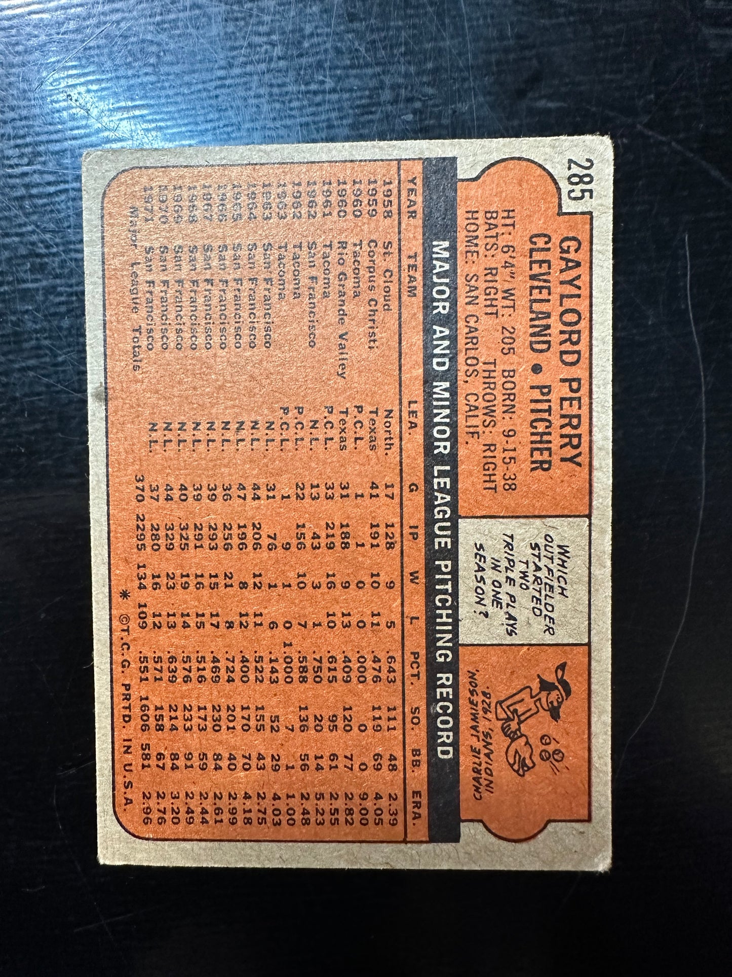 1972 TOPPS #285 GAYLORD PERRY HOF INDIANS VG