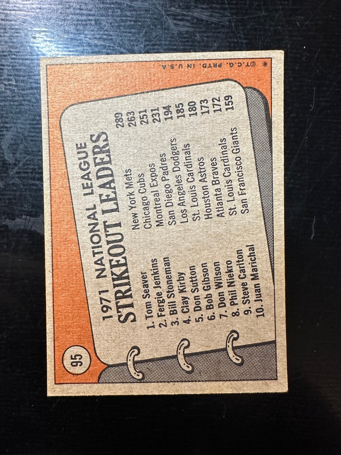 1972 TOPPS #95 N.L. Strikeout Leaders, Seaver/Jenkins, EX