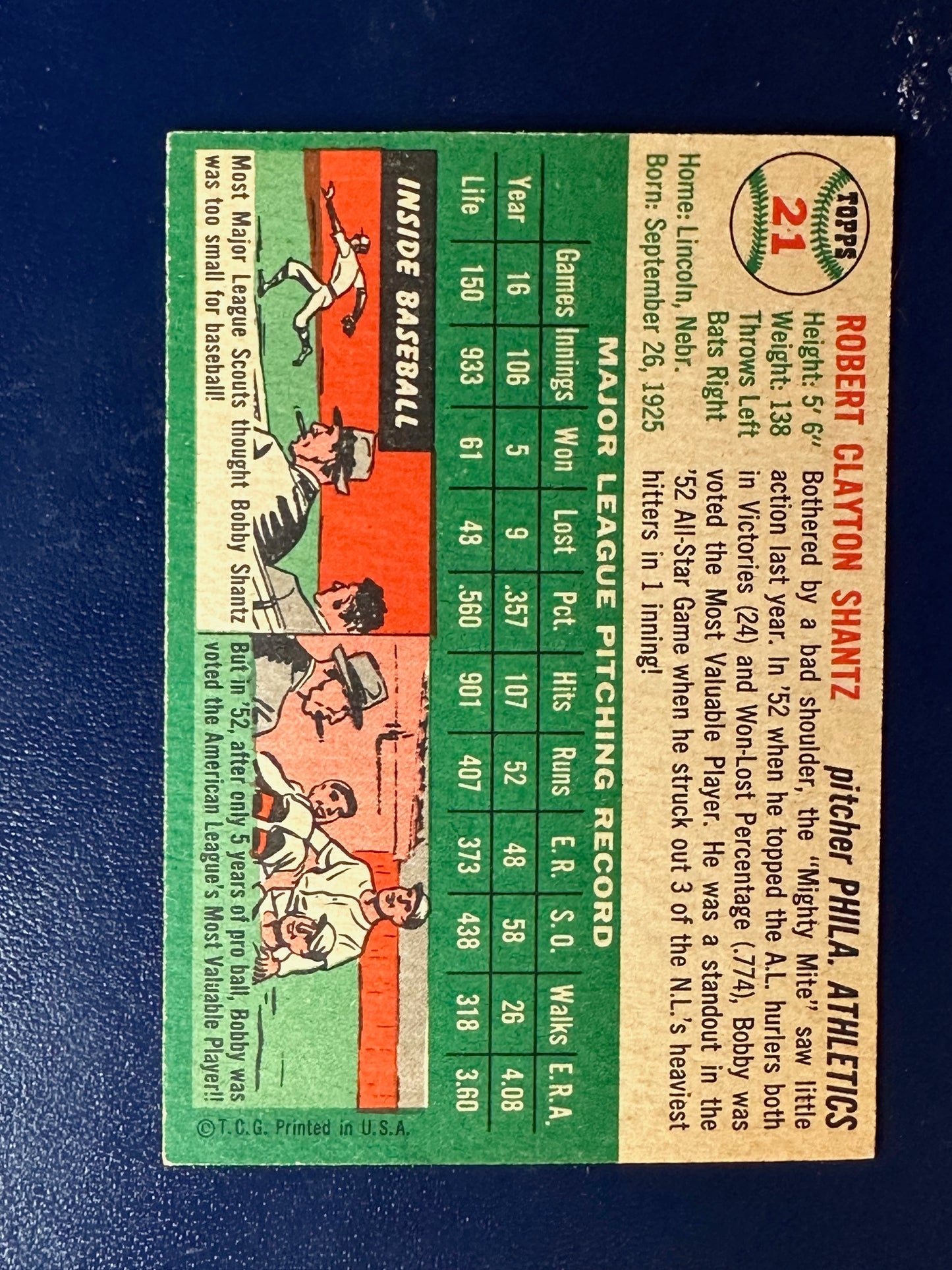 1954 Topps #21 Bobby Shantz - Philadelphia Athletics EXMT+