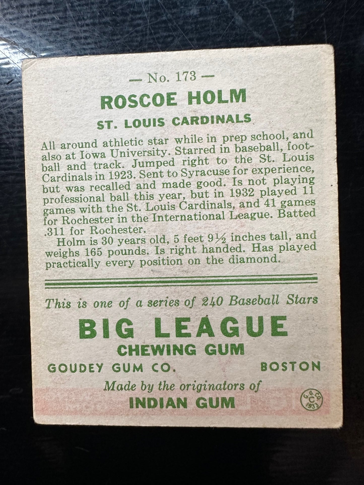 1933 Goudey #173 Roscoe Holm EX