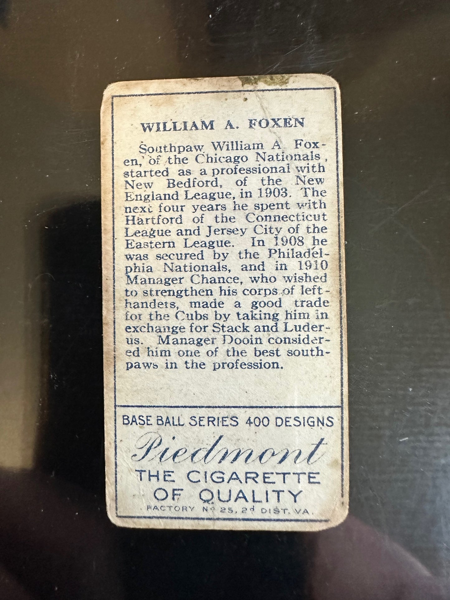 1911 T205 Gold Border WM A Foxen Chicago CUBS/Nationals Piedmont