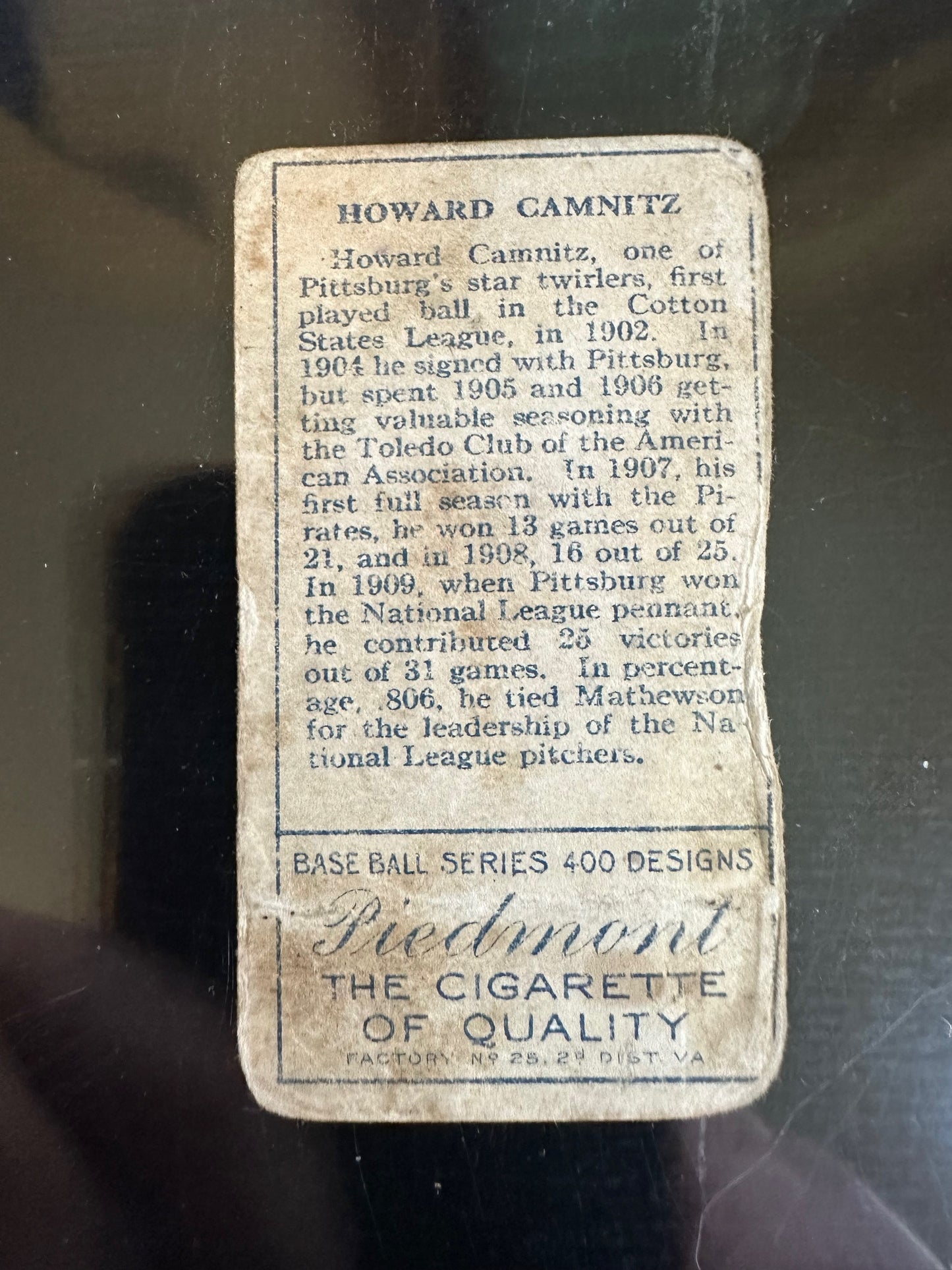 1911 T205 Gold Border Piedmont Howard Camnitz Pittsburgh Nationals