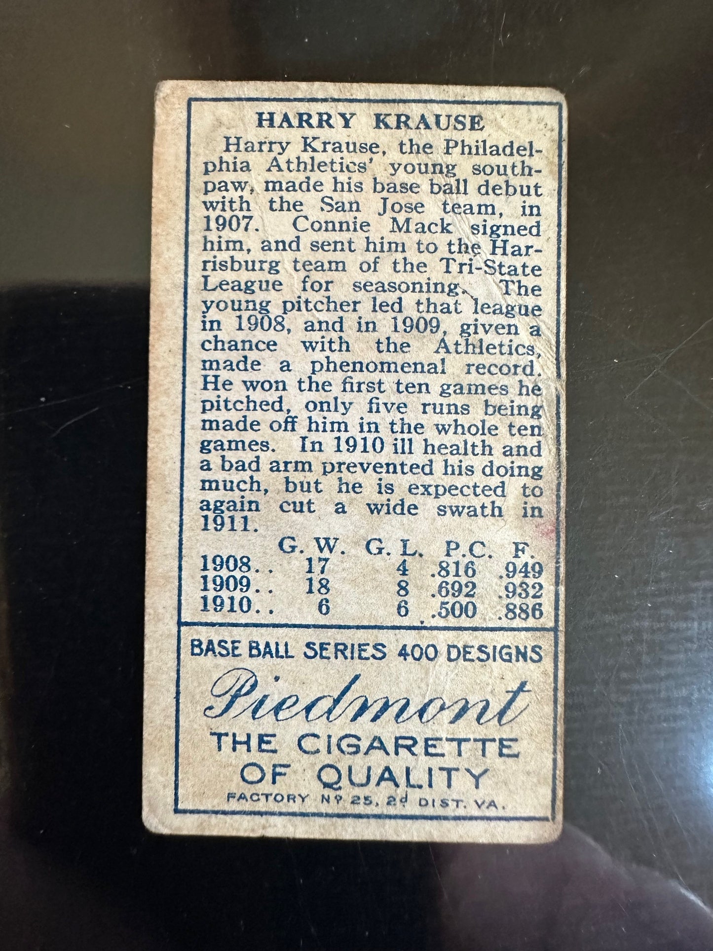 1911 T205 Gold Border Piedmont Harry Krause Philadelphia