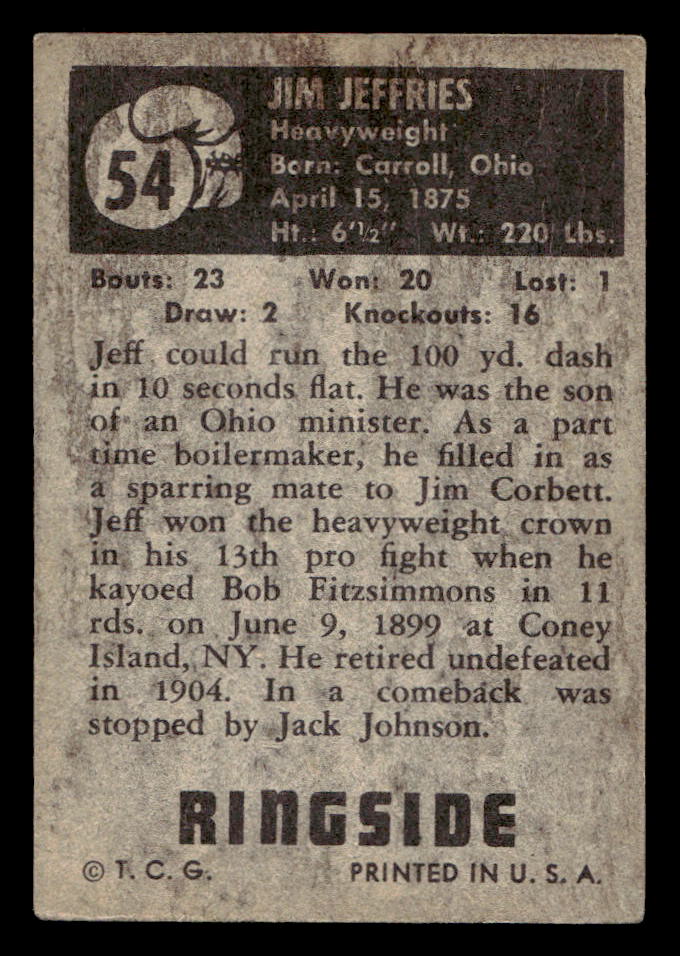 1951 Topps Ringside Boxing #54 Jim Jeffries - G #2