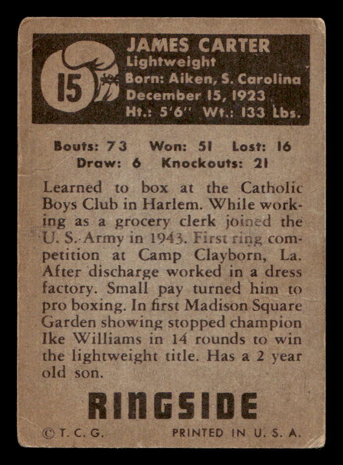 1951 Topps Ringside Boxing #15 James Carter - VG