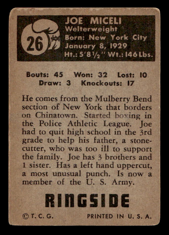 1951 Topps Ringside Boxing #26 Joe Miceli - VG
