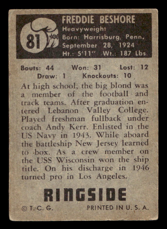 1951 Topps Ringside Boxing #81 Fred Beshore - VG
