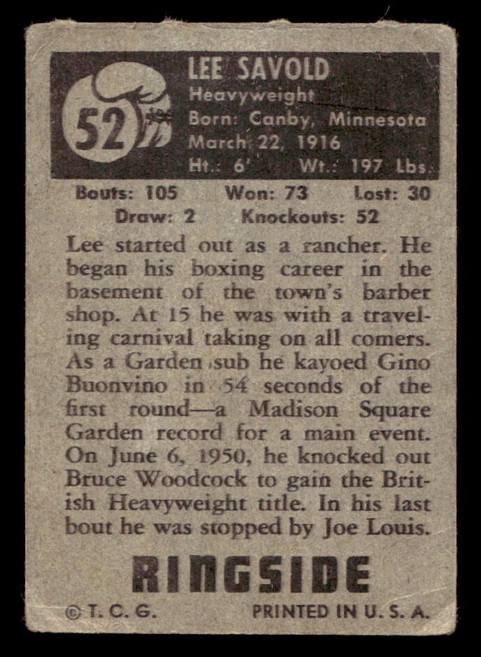 1951 Topps Ringside Boxing #52 Lee Savold - VG