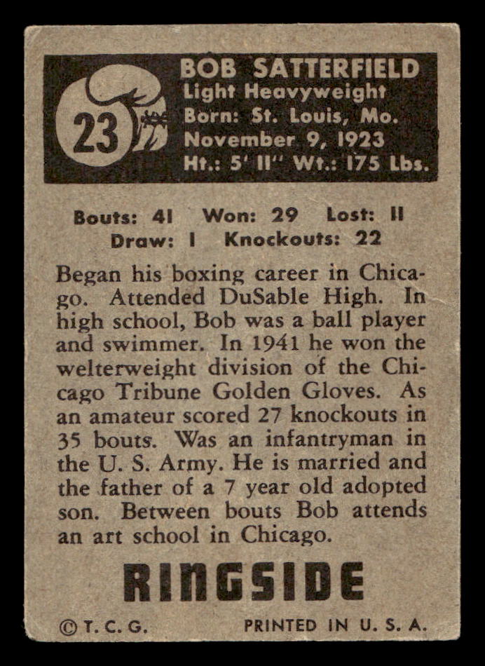 1951 Topps Ringside Boxing #23 Bob Satterfield - VG