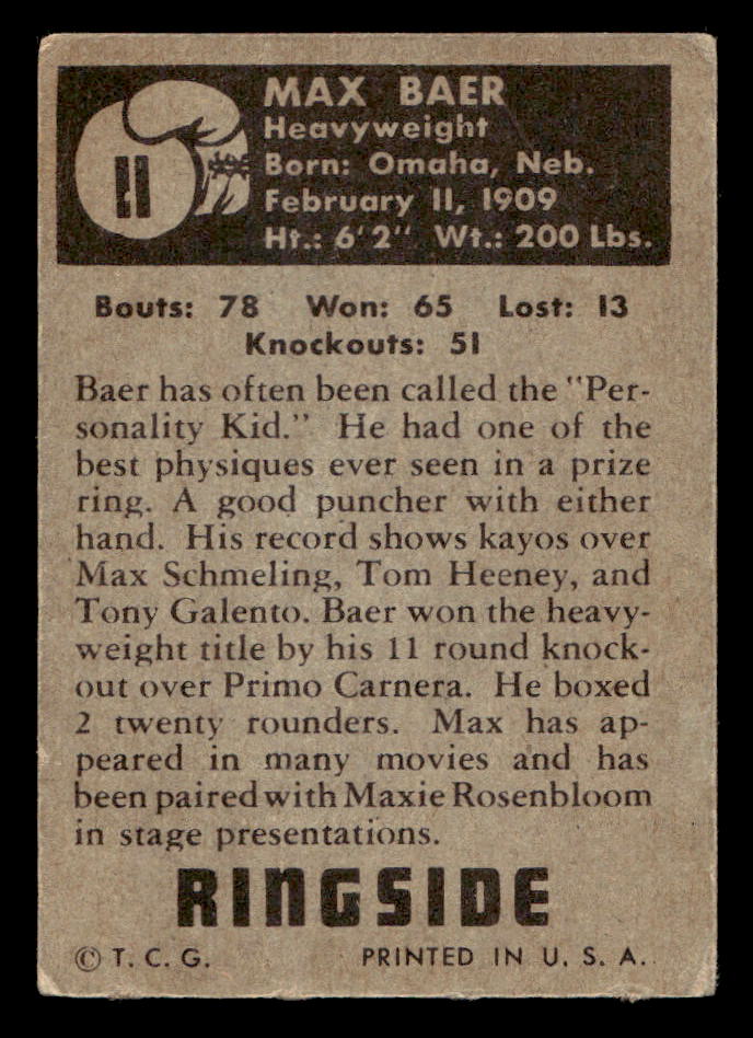 1951 Topps Ringside Boxing #11 Max Baer - VG