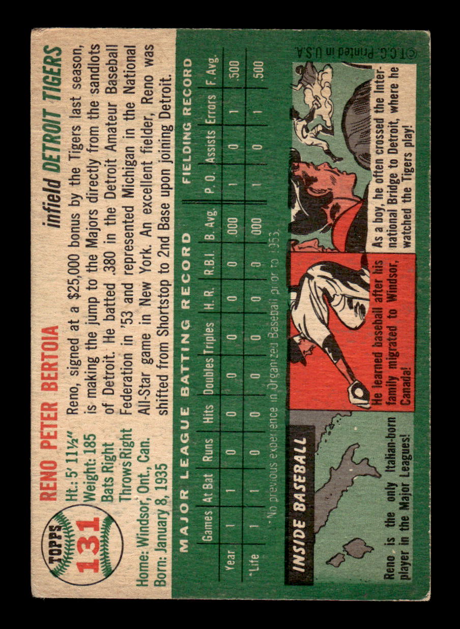 1954 Topps #131 Reno Bertoia - Detroit Tigers RC VG