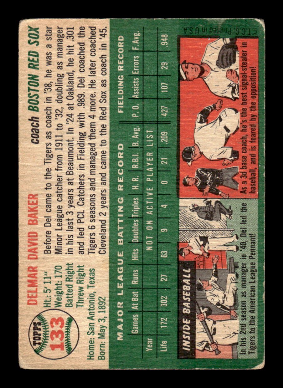 1954 Topps #133 Del Baker - Boston Red Sox VG