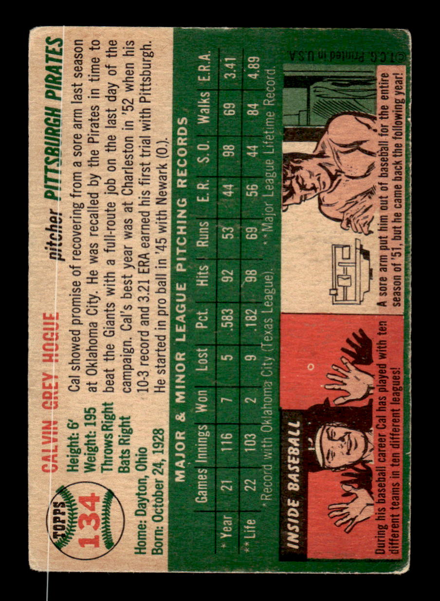 1954 Topps #134 Cal Hogue - Pittsburgh Pirates VG