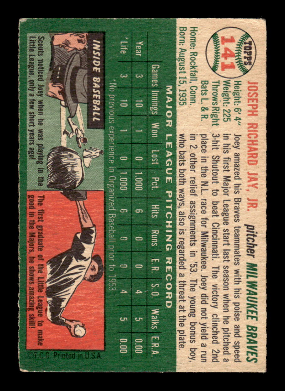 1954 Topps #141 Joe Jay - Milwaukee Braves RC VG