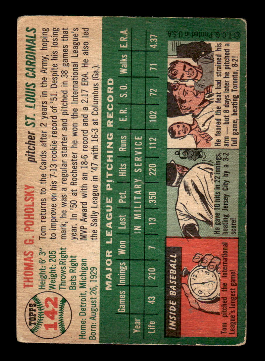 1954 Topps #142 Tom Poholsky - St. Louis Cardinals F/G - CREASE