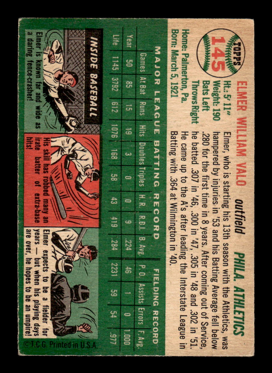 1954 Topps #145 Elmer Valo - Philadelphia Athletics G/VG WRINKLE