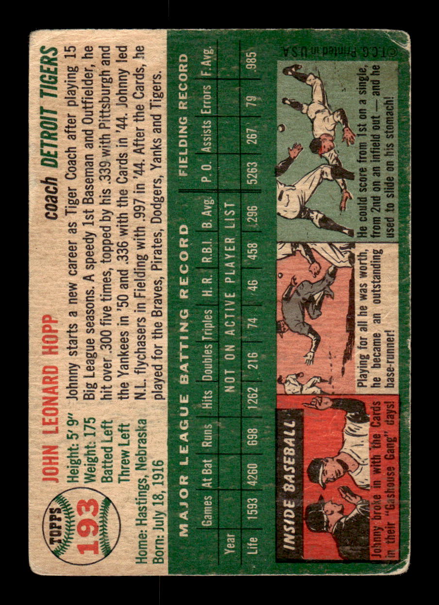 1954 Topps #193 Johnny Hopp - Detroit Tigers G