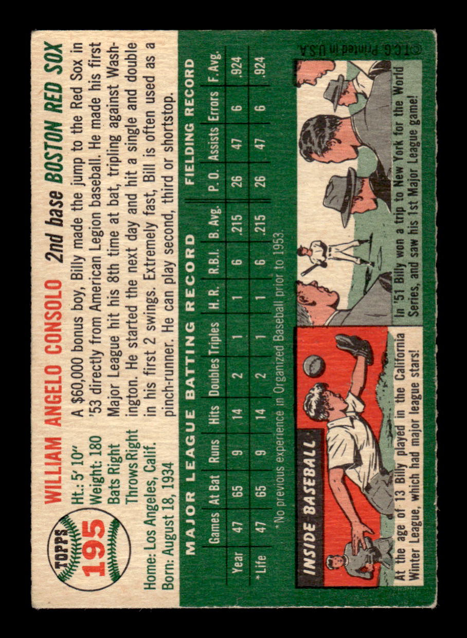 1954 Topps #195 Billy Consolo - Boston Red Sox RC VG