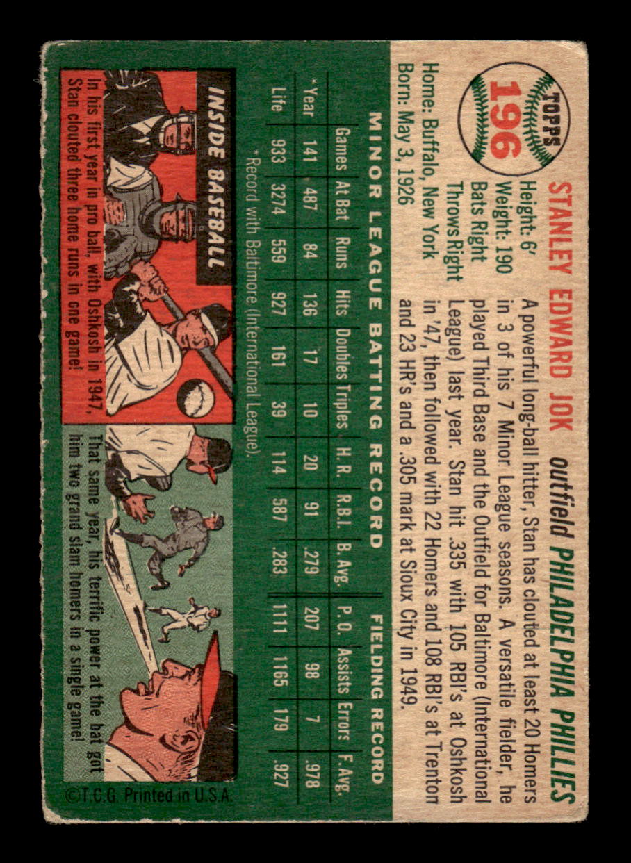1954 Topps #196 Stan Jok - Philadelphia Phillies RC VG