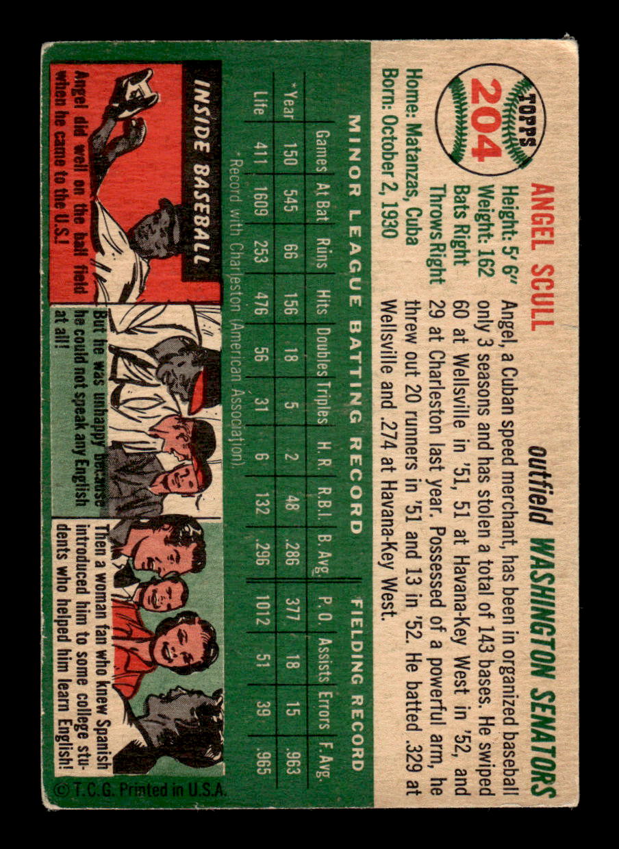 1954 Topps #204 Angel Scull - Washington Senators RC VG
