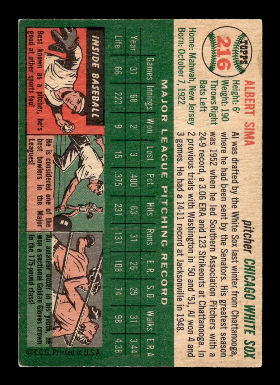 1954 Topps #216 Al Sima - Chicago White Sox VG