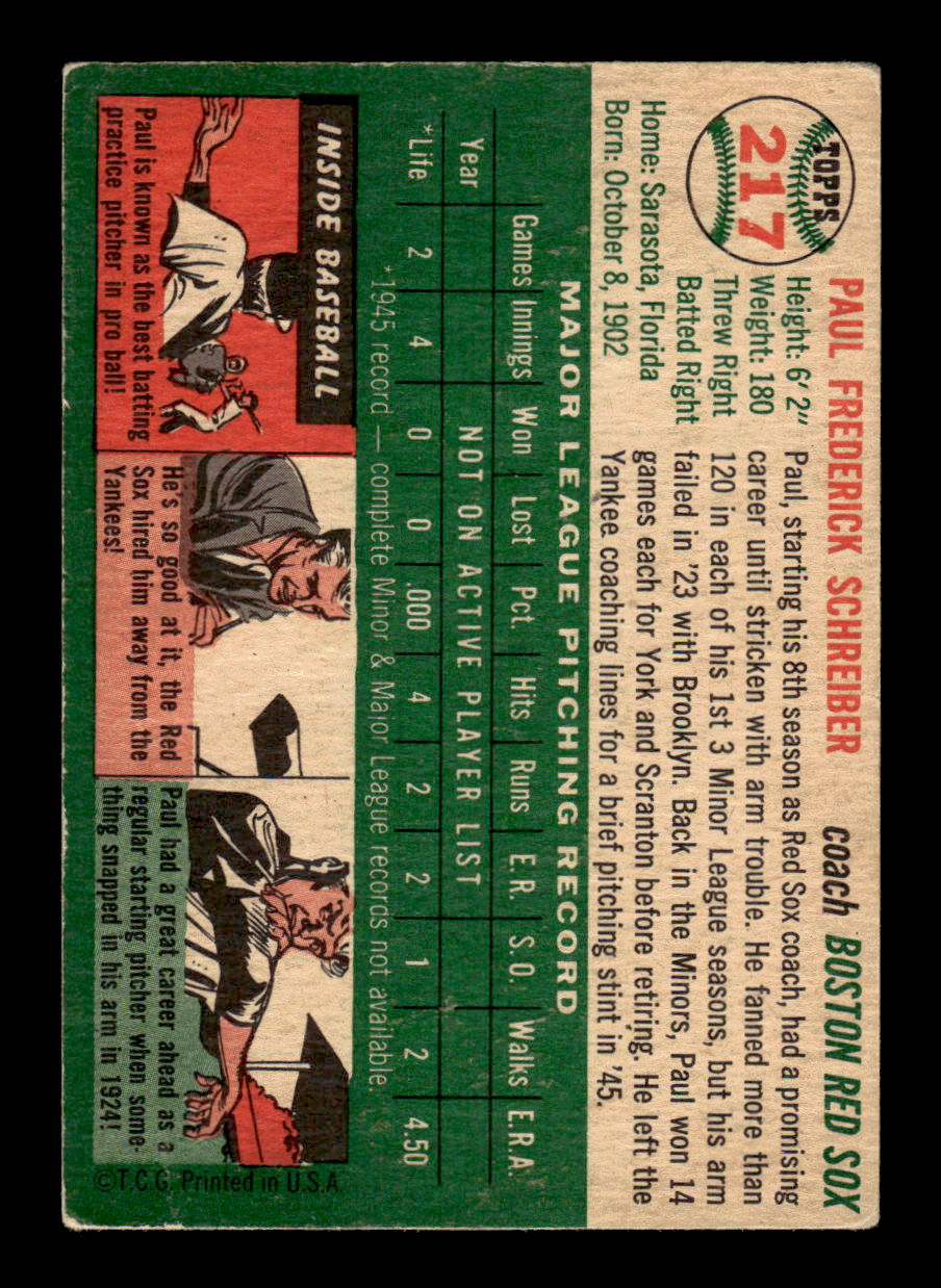1954 Topps #217 Paul Schreiber - Boston Red Sox VG