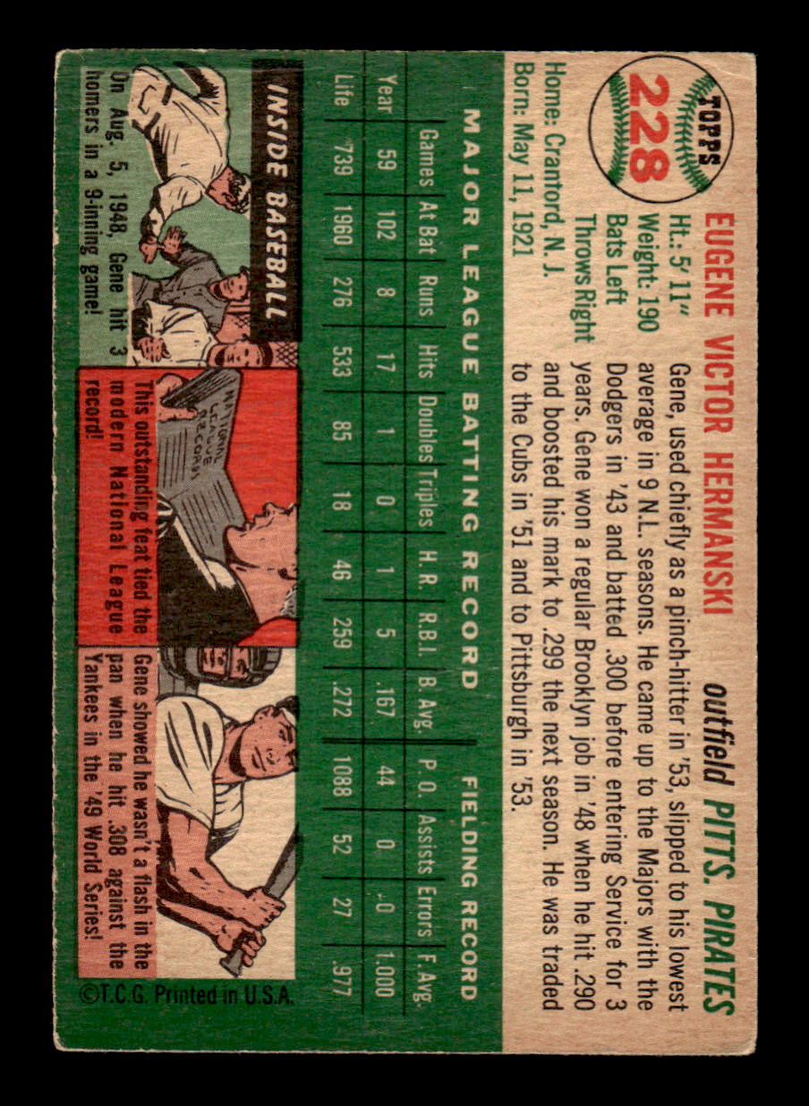 1954 Topps #228 Gene Hermanski - Pittsburgh Pirates VG