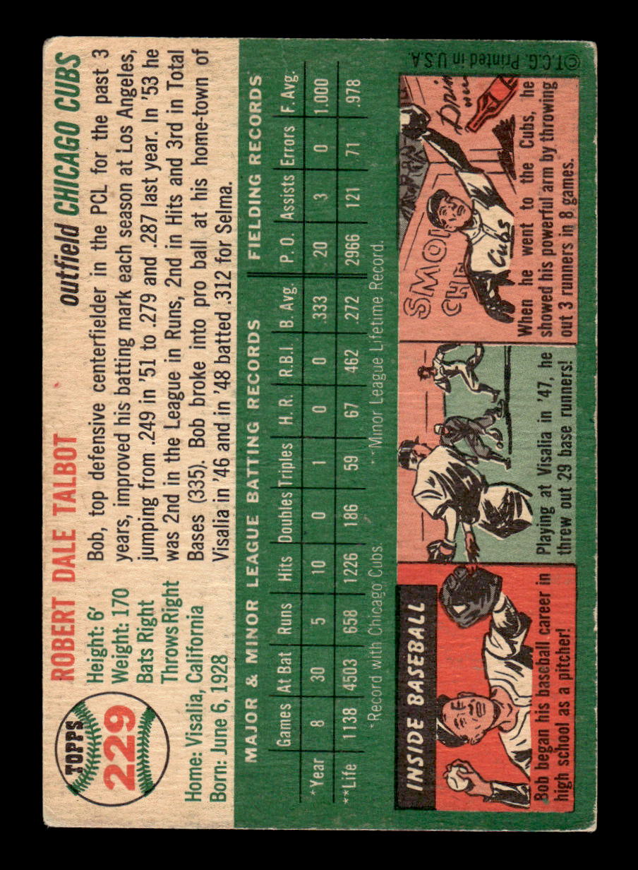 1954 Topps #229 Bob Talbot - Chicago Cubs RC SIGNED AUTO