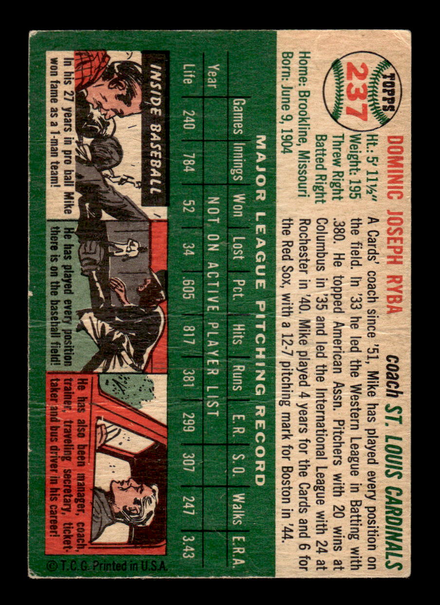 1954 Topps #237 Mike Ryba - St. Louis Cardinals F/G - CREASE