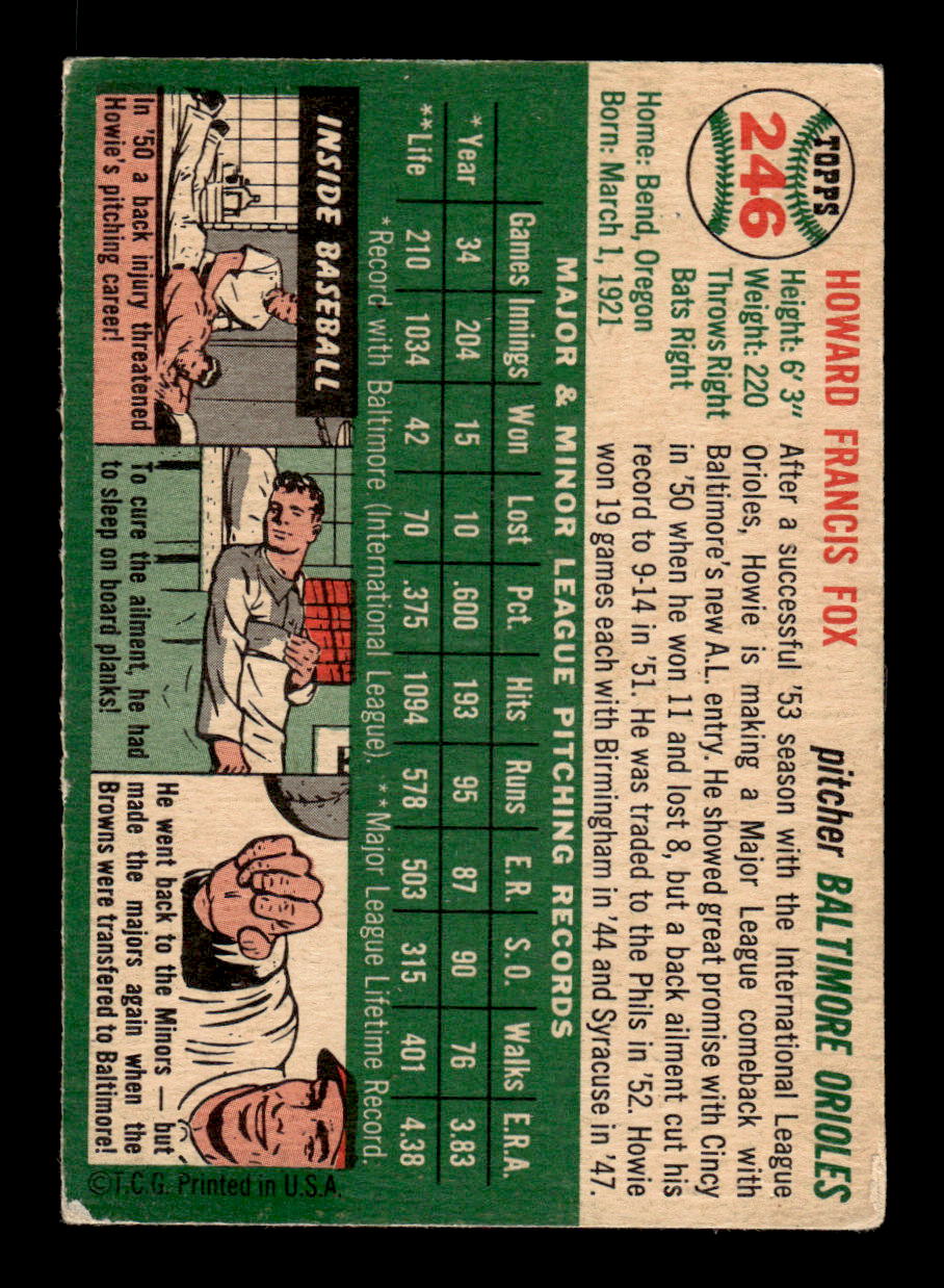 1954 Topps #246 Howie Fox - Baltimore Orioles VG
