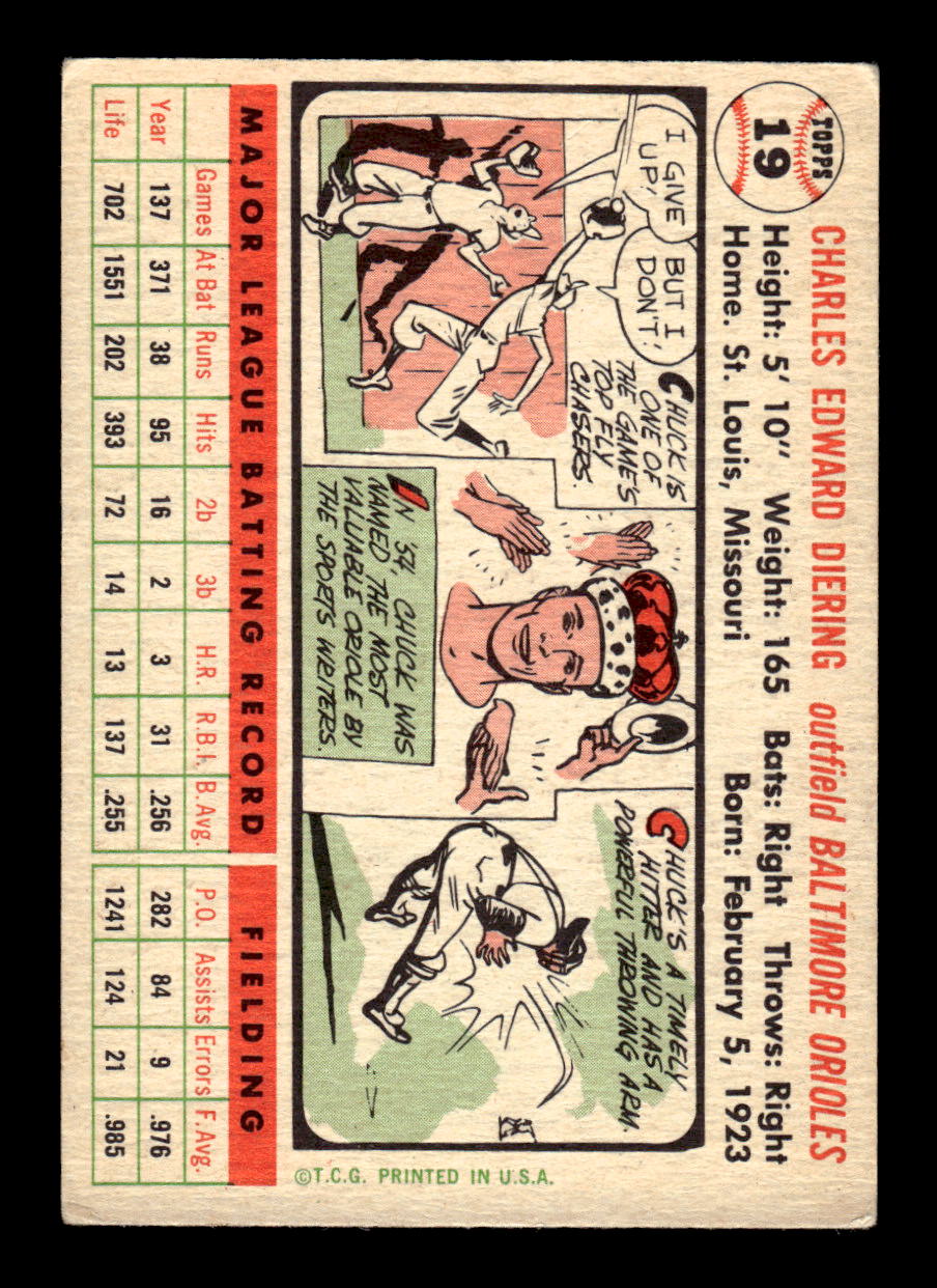 1956 Topps #19 Chuck Diering - Baltimore Orioles DP EX White Back