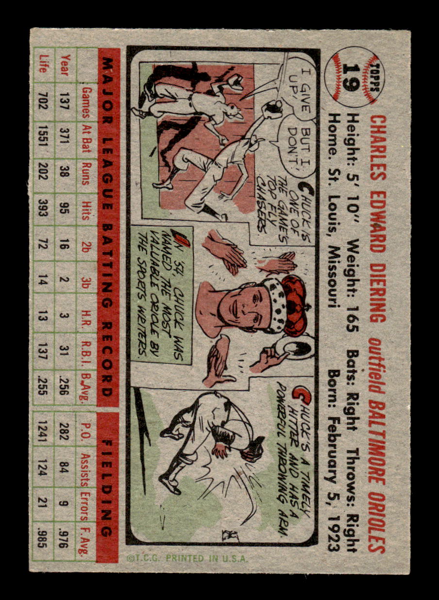1956 Topps #19 Chuck Diering - Baltimore Orioles DP EX Gray Back