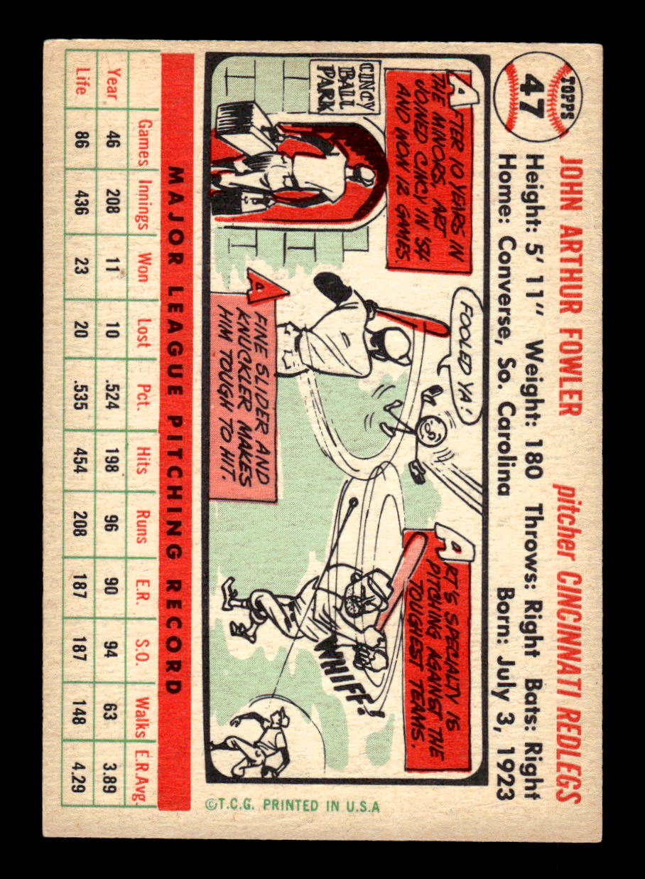 1956 Topps #47 Art Fowler - Cincinnati Reds VGEX White Back