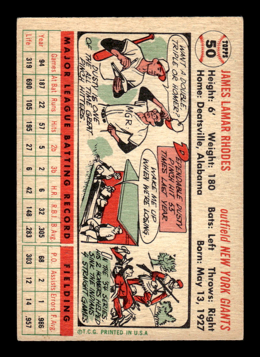 1956 Topps #50 Dusty Rhodes - New York Giants DP VGEX White Back