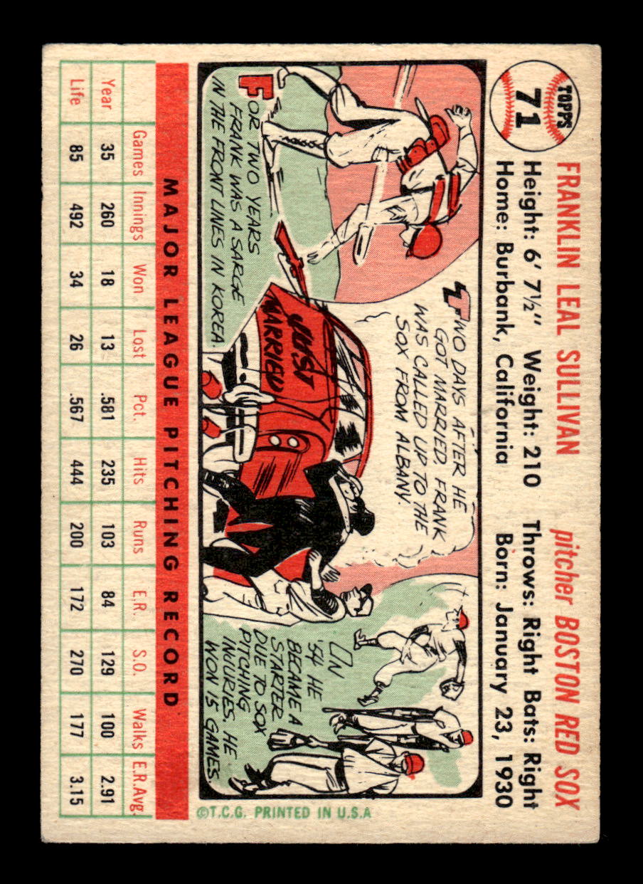 1956 Topps #71 Frank Sullivan - Boston Red Sox VGEX White Back