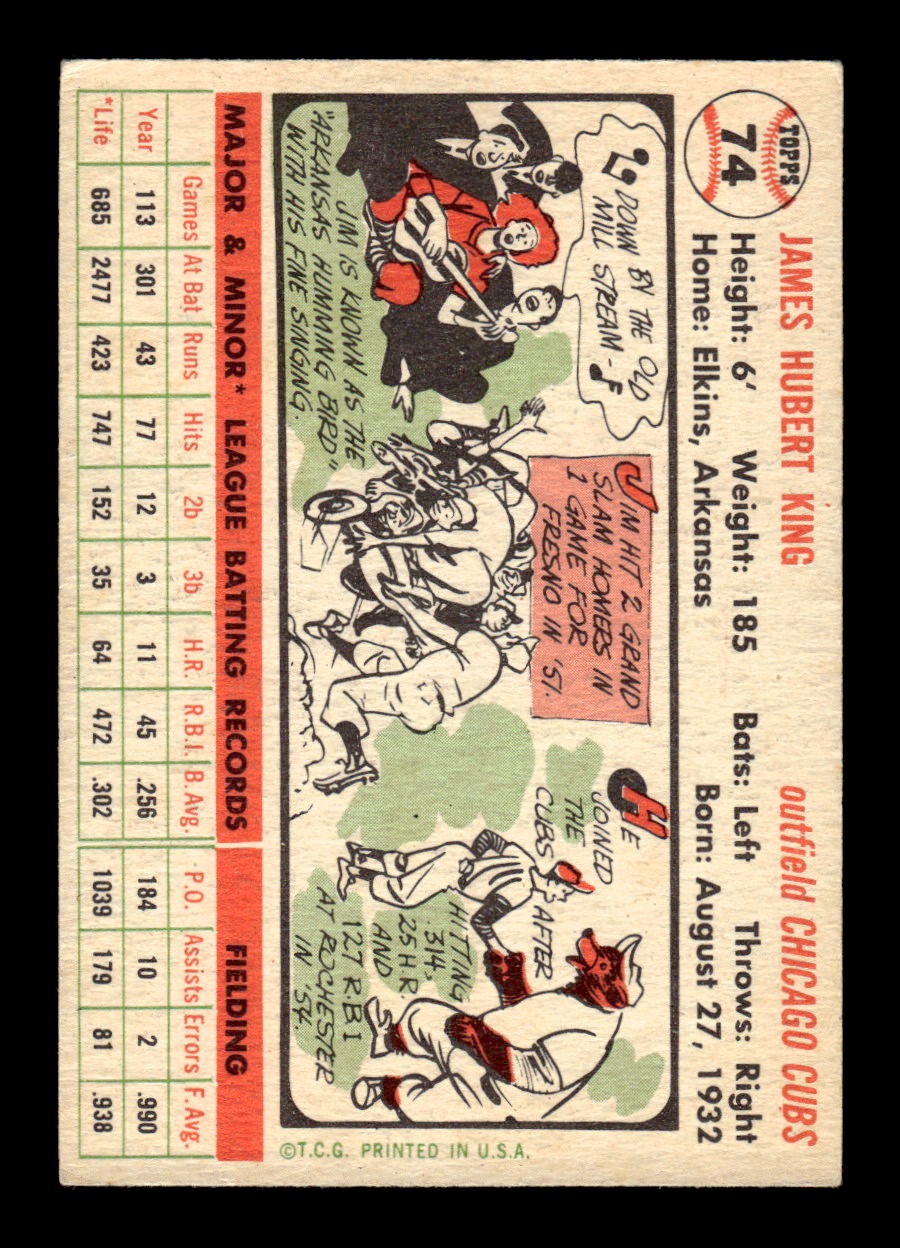 1956 Topps #74 Jim King - Chicago Cubs RC EX White Back