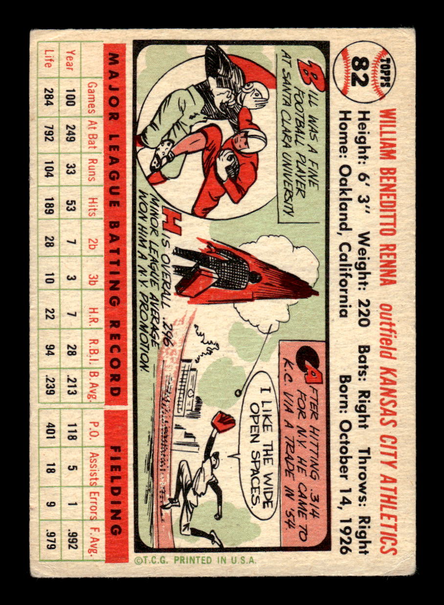 1956 Topps #82 Bill Renna - Kansas City Athletics DP VGEX White Back