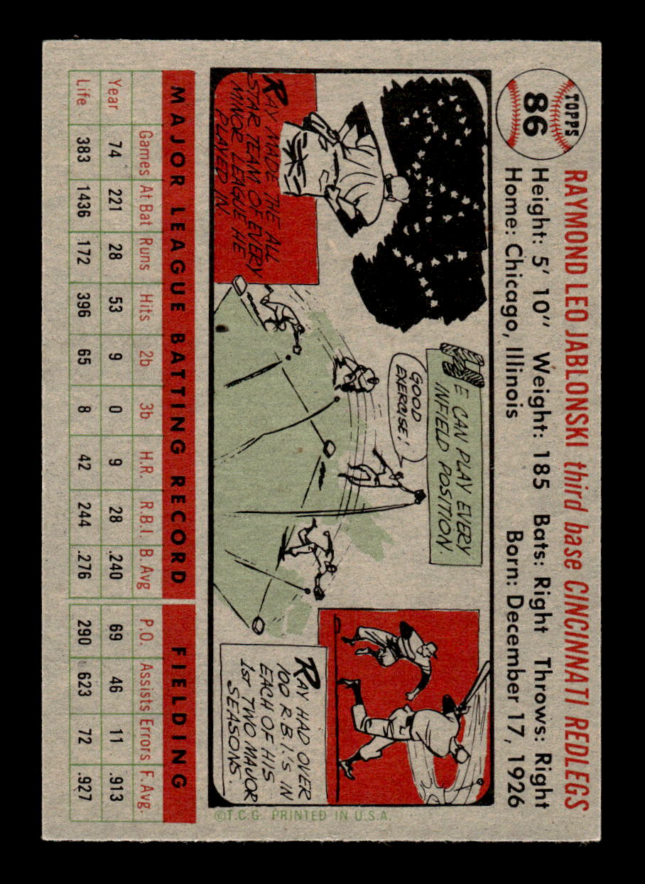 1956 Topps #86 Ray Jablonski - Cincinnati Reds DP EX Gray Back