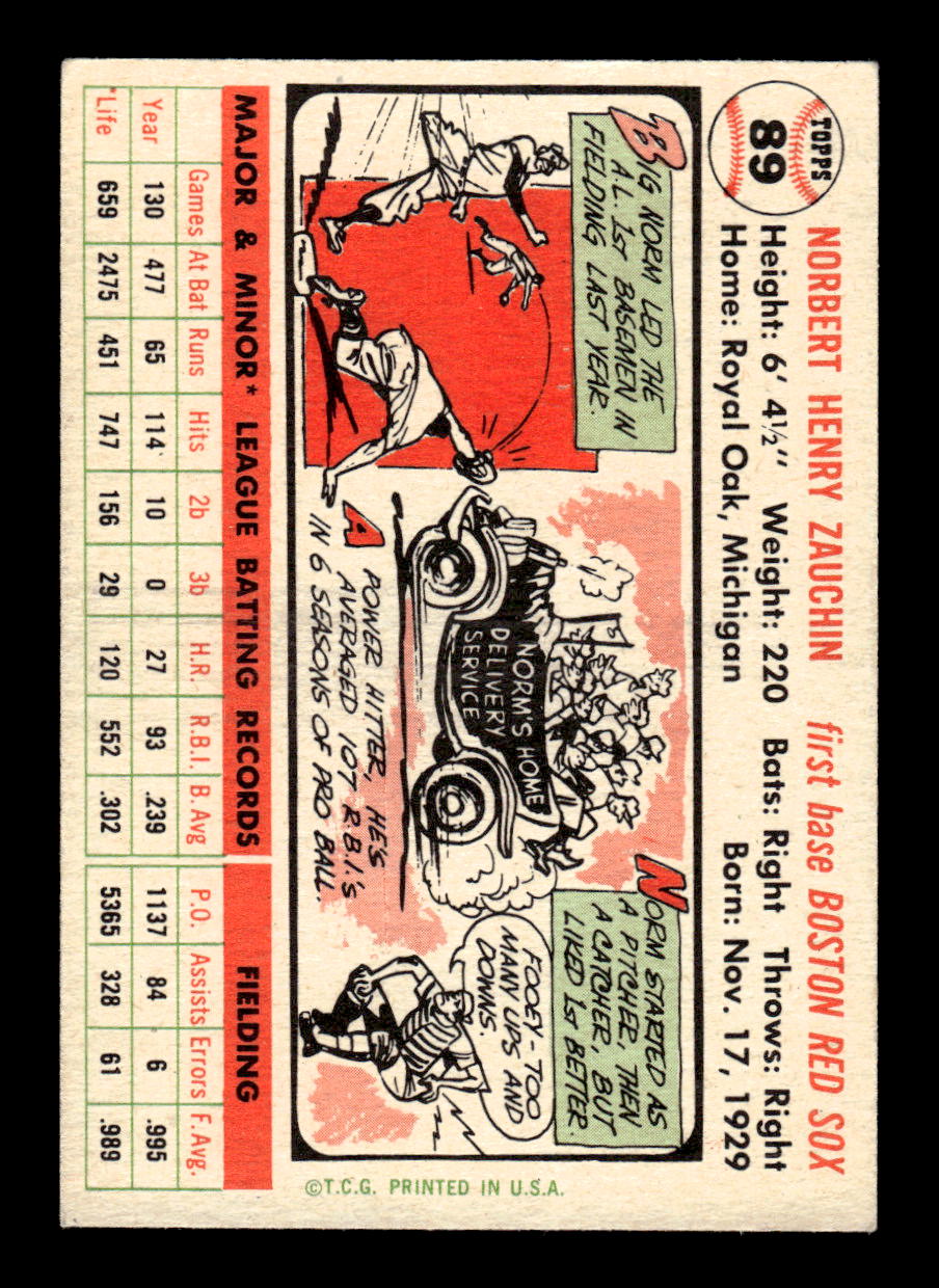 1956 Topps #89 Norm Zauchin - Boston Red Sox EXMT White Back