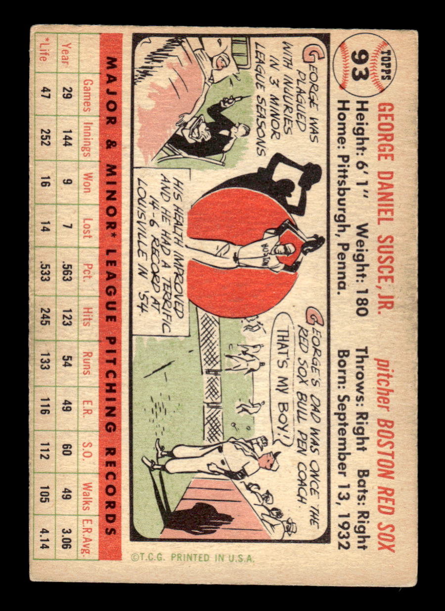 1956 Topps #93 George Susce Jr. - Boston Red Sox EX White Back